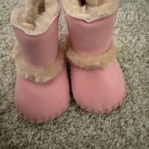 Pink Baby Booties with Fur Trim